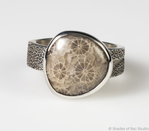 Petrified Coral and Sterling Silver Ring