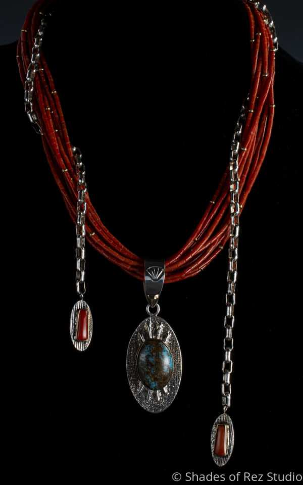 Silver, Gold, Oxblood Coral and Turquoise Necklace Silver, Gold, Oxblood Coral and Turquoise Necklace