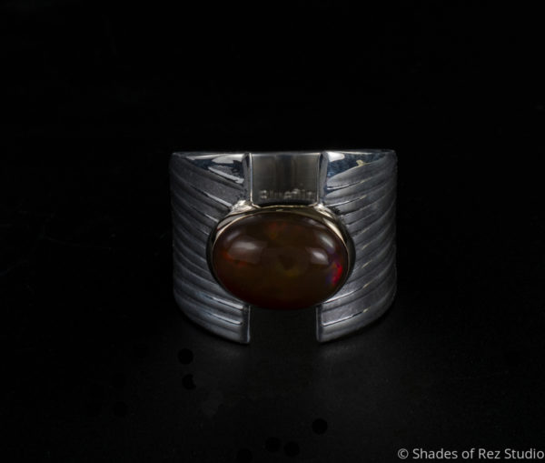 Silver, Gold and Fire Opal Ring