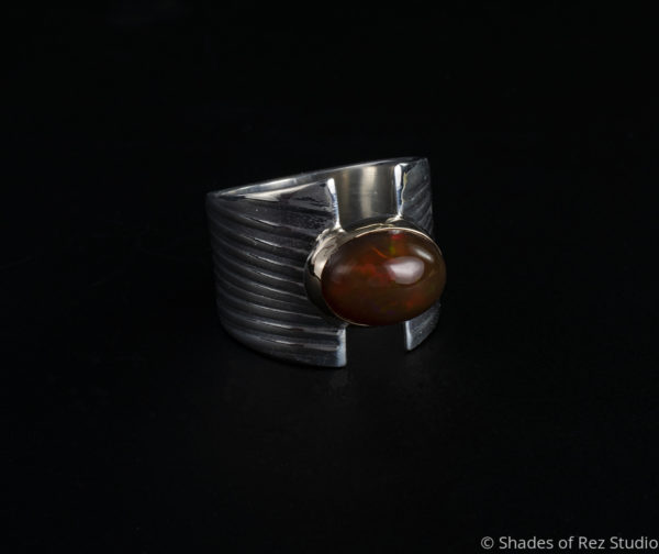 Silver, Gold and Fire Opal Ring