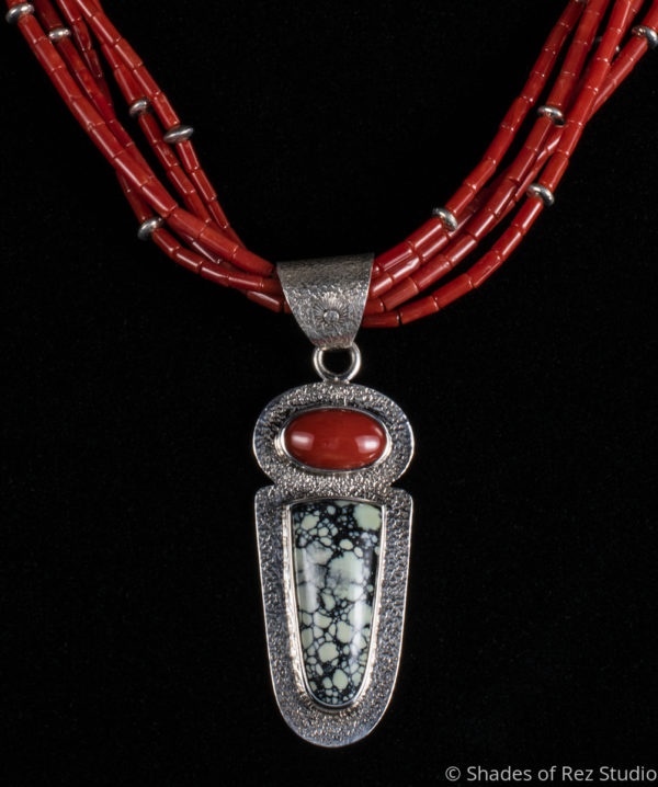 Silver, Varascite and Oxblood Coral Necklace