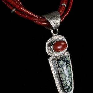 Silver, Varascite and Oxblood Coral Necklace