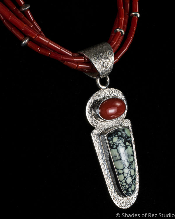 Silver, Varascite and Oxblood Coral Necklace