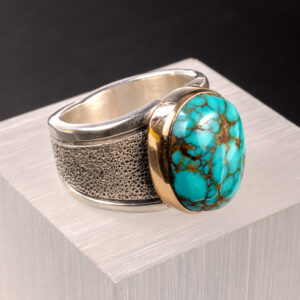 Apache Blue Turquoise, Silver and Gold Ring