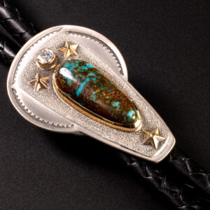 Gold, Silver, Bisbee Turquoise and Diamond Bolo