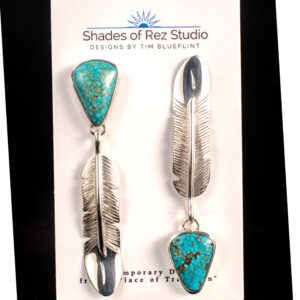 Turquoise and Silver Eagle Feather Asymmetric Earrings