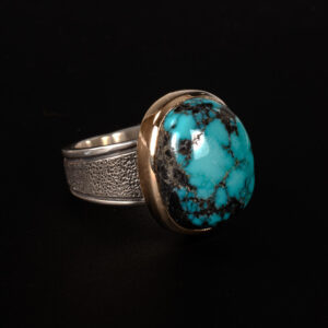 Apache Blue Turquoise, Gold and Silver Ring