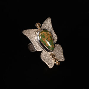 Silver, Gold and Royston Turquoise Butterfly Ring