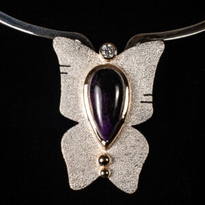 Stylized Butterfly Pendant set with Natural Sugilite and Diamond
