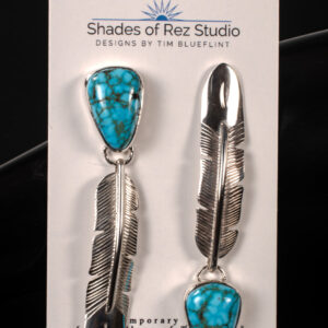 Kingman Blackweb and Eagle Feather Earrings