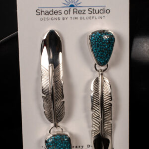 Kingman Micro Web Turquoise and Eagle Feather Earrings